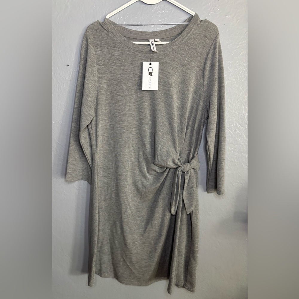 Cable & Gauge Side Tie‎ 3/4 Sleeves Dress Size XL Ruched tie neutral